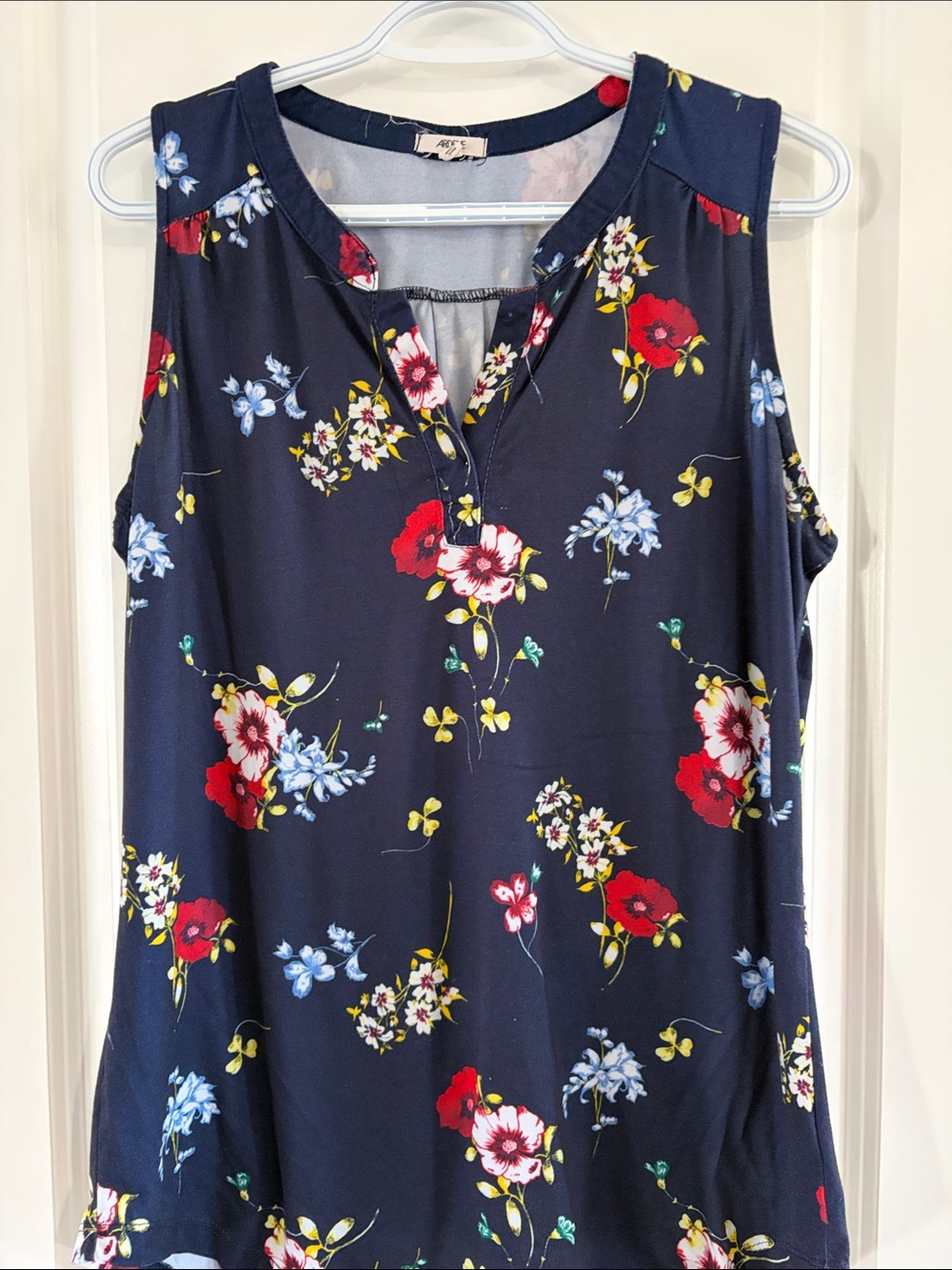 Ardene Navy Floral Sleeveless V-Neck Tank Top